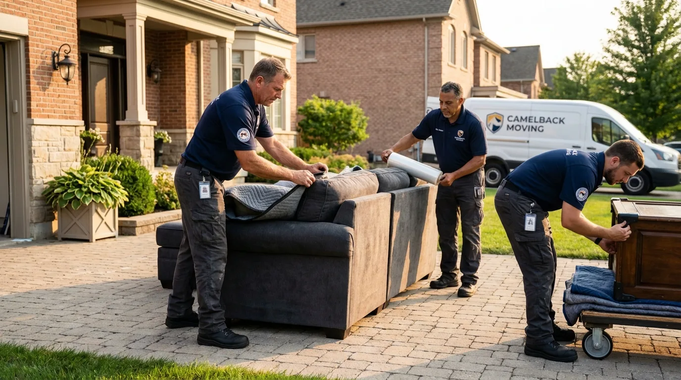 Large estate moving crew wrapping furniture in Medora, ND